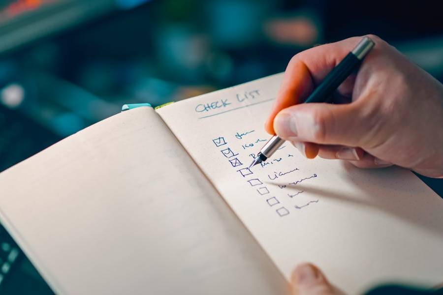 Checklist and pen used to organize questions before contacting a research site.